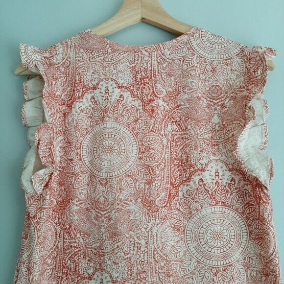 ZARA Floral Mandala Tank Top Lace Inserts Ruffle Detail Crewneck Sz S - Picture 7 of 9